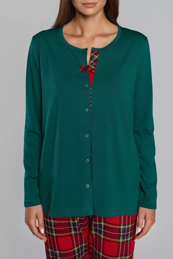 Pijama pentru femei Zorza cu mânecă lungă, pantaloni Italian Fashion - roșu/print 