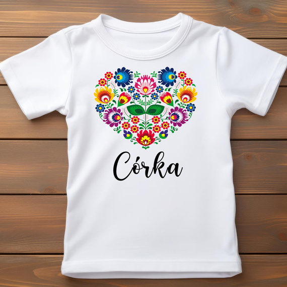 SKU R11k-1 Tricou cu mânecă scurtă pentru copii Moocha „Daughter heart folk”, alb