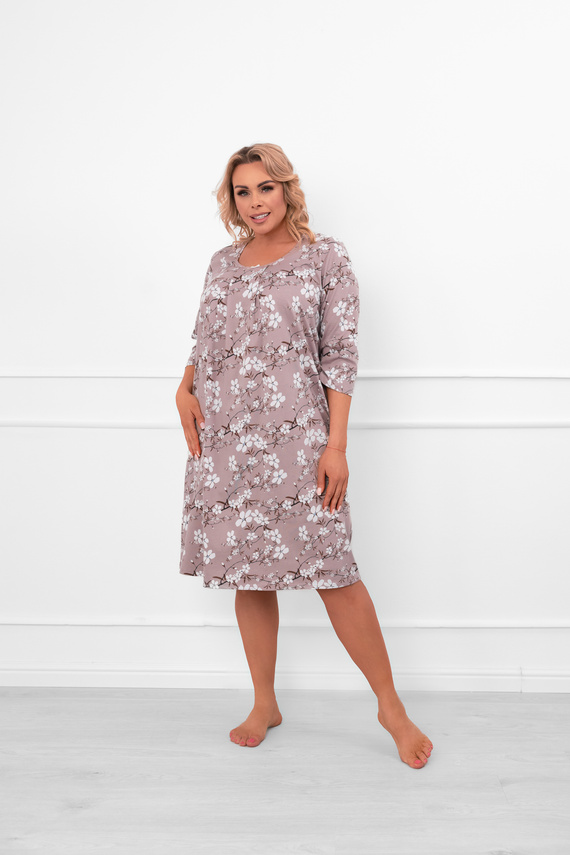 Cămașă de noapte pentru femei din bumbac Oshima cu mâneci 3/4 și model floral Italian Fashion