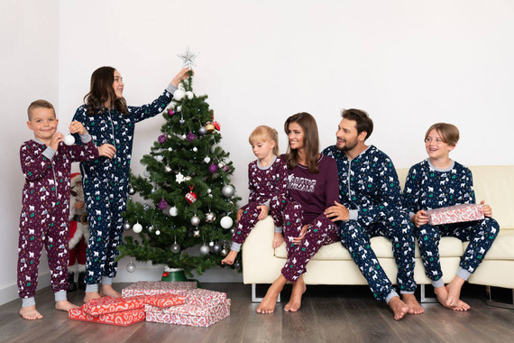 Ava Ladies' pijama cu mânecă lungă și pantaloni Italian Fashion - imprimeu albastru marin