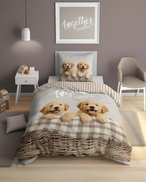 5553 A Fluo 95 Lenjerie de pat strălucesc în întuneric Câini împreună pentru totdeauna | 100% bumbac | Pentru copii Detexpol