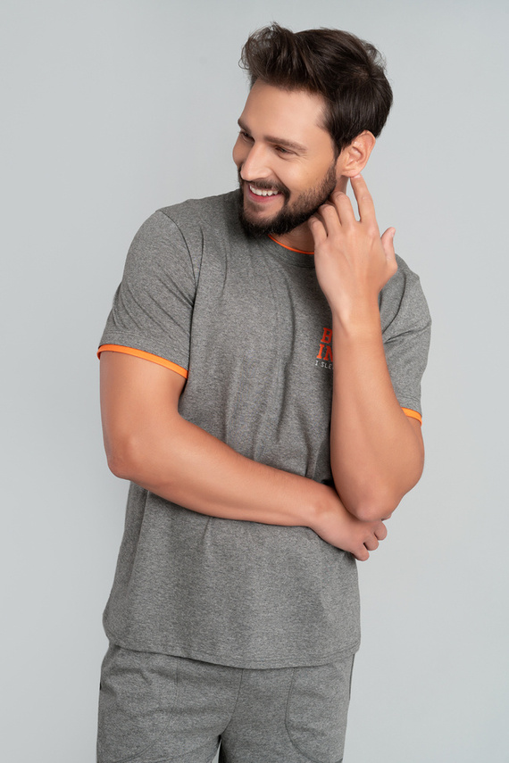 Marek Pijama pentru bărbați cu mânecă scurtă, pantaloni 3/4 Italian Fashion- mediu melange