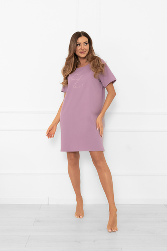 Cămașă de noapte pentru femei Ksara - mânecă scurtă, bumbac Italian Fashion - heather