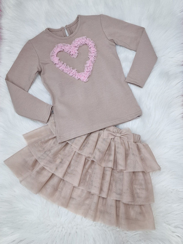 Bluza cu maneca lunga Mia Bambarillo, bej, inima roz