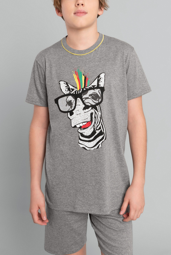 Crazy Boys' pijama cu mânecă scurtă, pantaloni Italian Fashion- mediu melange