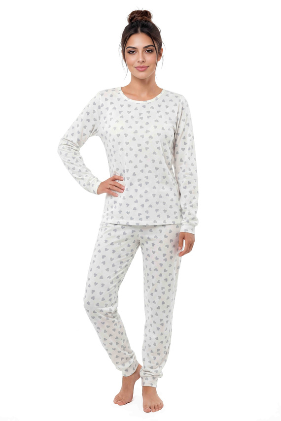 Donna Dani Long roz de pijama damă din bumbac cu dungi, pantaloni în carouri