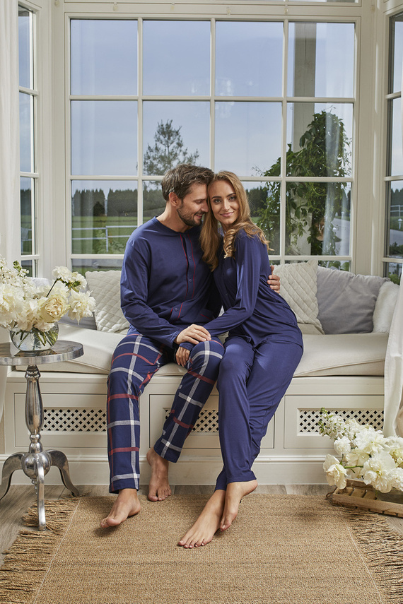 Song Pijama pentru femei cu mânecă lungă, pantaloni lungi Italian Fashion - albastru marin