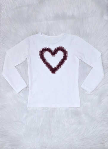 Bluză Mia Bambarillo ecru vișiniu cu inimă - bumbac și inimă din tul