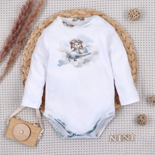 NINI ABN-5745/BIA body pentru bebeluși 100% bambus Baby Bear Pilot cu capse