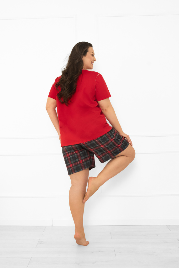 Pijama pentru femei Italian Fashion în roșu - bumbac, mâneci scurte și pantaloni scurți, în carouri 