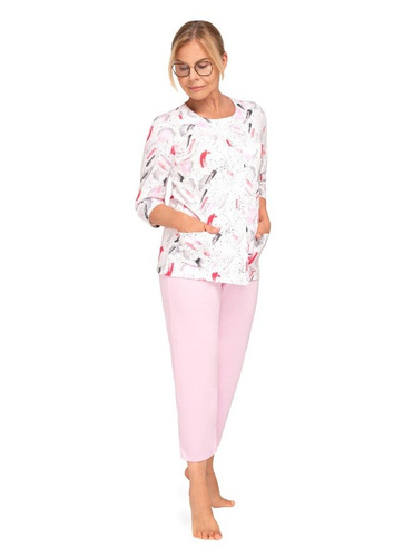 Pijama damă 201 Maria II Martel – 100% bumbac, model floral, mânecă 3/4, pantaloni 3/4