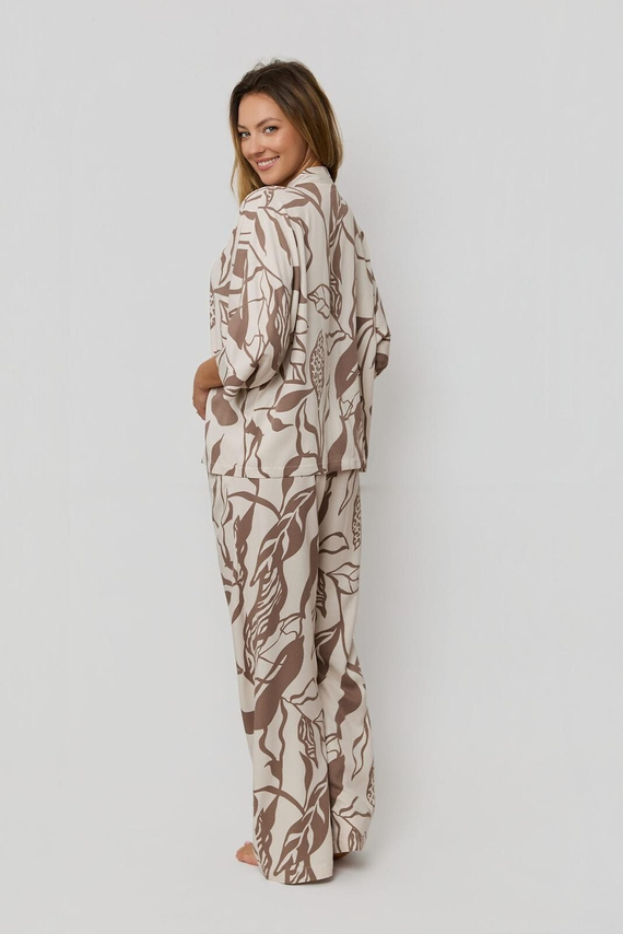 Pijama Damă Luna PX63 Mefemi by Nipplex – 100% Viscoză, Print Floral, Nasturi, Pantaloni Lungi cu Buzunare | Confort Premium