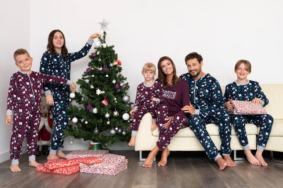 Ava Ladies' pijama cu mânecă lungă și pantaloni Italian Fashion- print burgundy