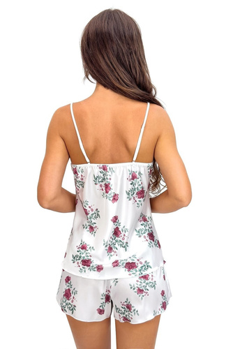 Pijama Julia 1/2 Ecru Floral Donna – Pijama din satin cu bretele reglabile și imprimeu floral