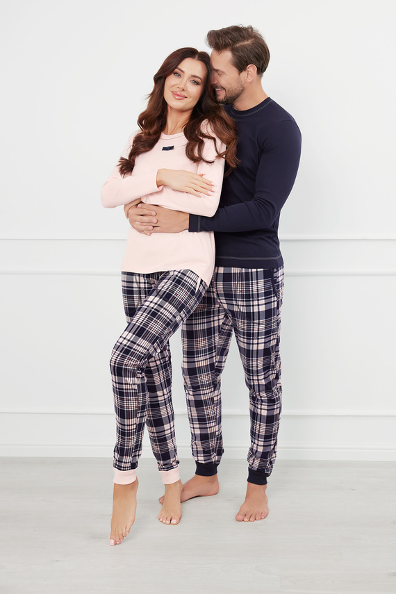 Brit Pajamas Bărbați cu mânecă lungă, pantaloni lungi Italian Fashion - albastru marin/print 