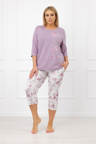 Italian Fashion Karilla Pijamale damă 3/4, 100% bumbac, flori de brândușă