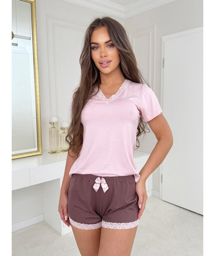 Pijamale Daphne Shorts Donna roz - Mâneci scurte, Viscoză, Ușoare și Feminine