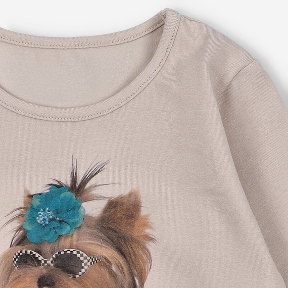 Bluză cu mânecă lungă KAR-3004 Lagarto Verde pentru fete, bej – elegantă, bumbac, producție poloneză