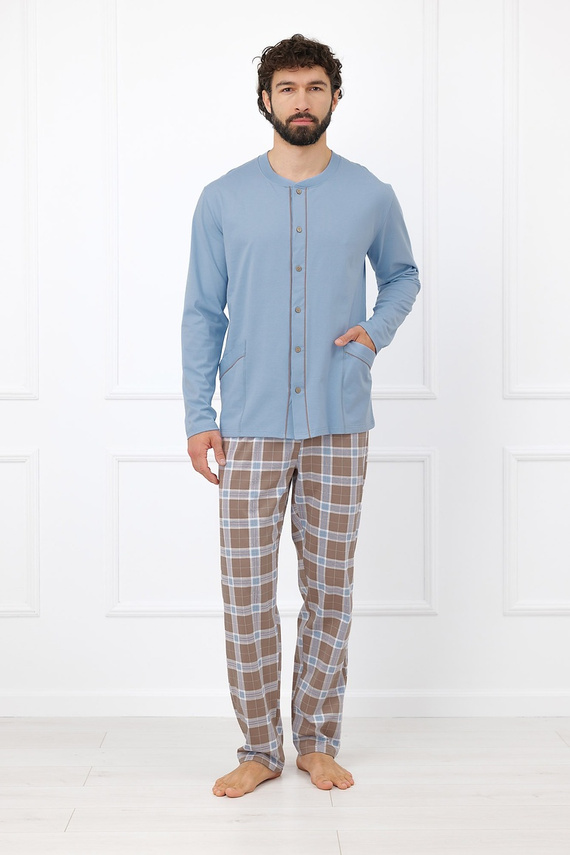 Italian Fashion Wilhelm Pijamale bărbați 100% bumbac cu nasturi, în carouri - cappuccino