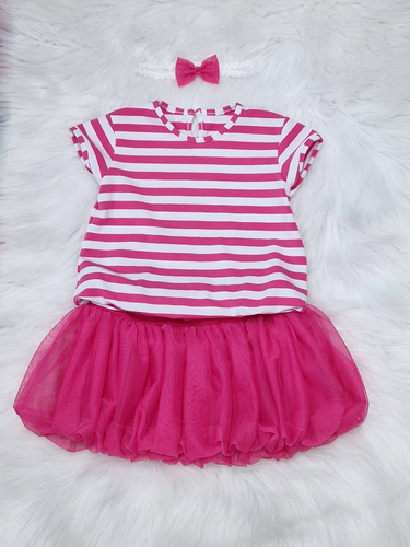 Bluză Bambarillo cu mâneci scurte cu dungi de amarant