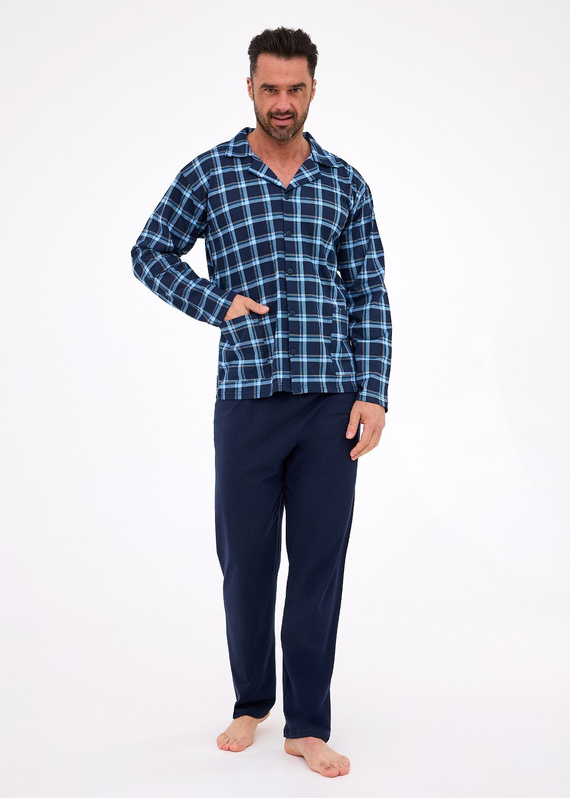 114/81 Cornette pijamale bărbați | Fermoar, 100% bumbac, guler și buzunare