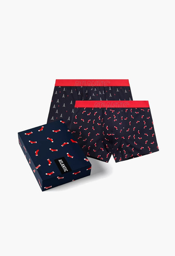 2GMH-027/25 Pantaloni scurți boxer bleumarin Atlantic – pantaloni scurți boxer bărbătești din bumbac într-o cutie de Crăciun