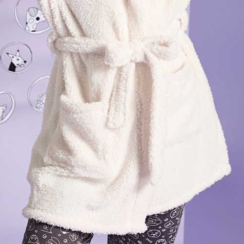 Halat de baie pentru femei Igrid Sorbetto - Alb, pufos cu glugă tip ursuleț de pluș