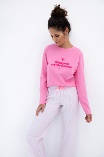 Pijamale pentru femei Malaya Sensis - Tricou și pantaloni lungi din bumbac cu fundă