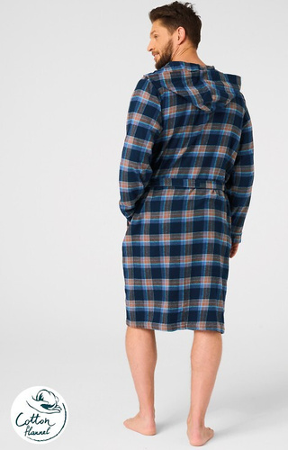 Halat de baie pentru bărbați MGL 431 Key jeans - în carouri, moale, guler șal