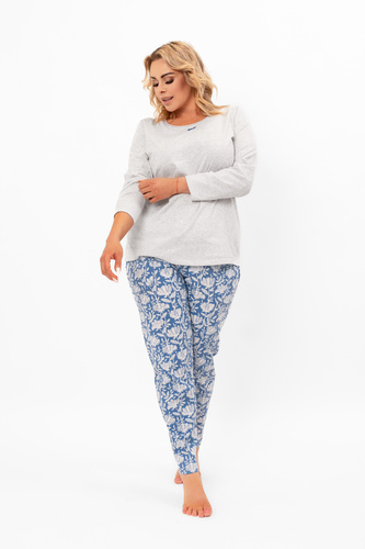 Pijama pentru femei Boma - mânecă lungă, pantaloni lungi, bumbac Italian Fashion - melange/print 