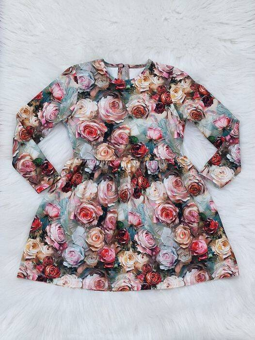 Rochie cu maneca lunga Painted Flowers Bambarillo