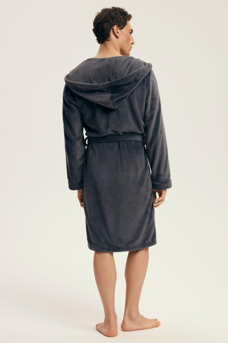 Halat de baie bărbătesc Henderson 43447 Vocal, gri - glugă, tricotaj călduros, confort și eleganță