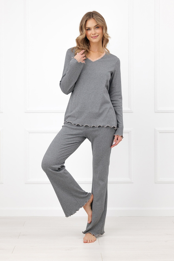 Pijamale damă Italian Fashion Jaśmina 100% bumbac dantelă pantaloni evazați
