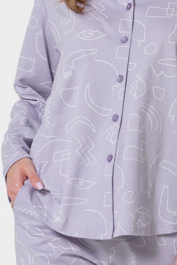 Pijamale damă Leveza 1784 Marcelina liliac 100% bumbac cu nasturi