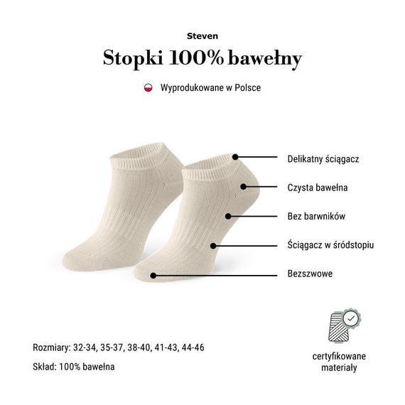 Șosete până la gleznă Steven Natural Art.197 – Unisex 100% bumbac, fără cusături