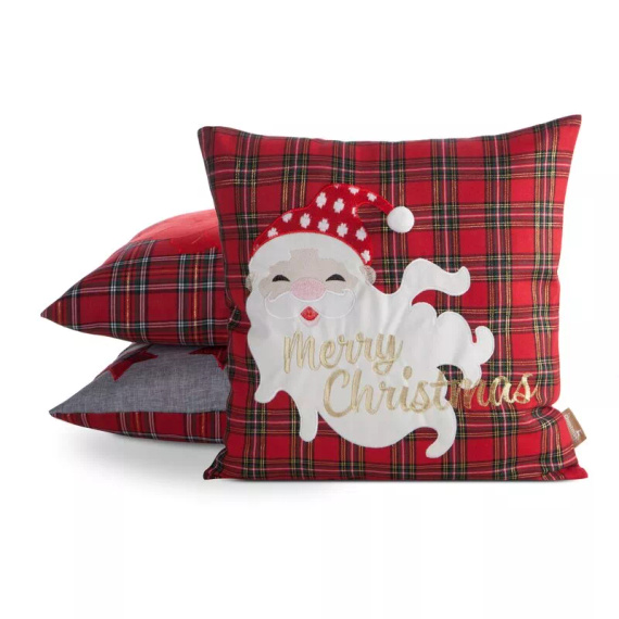 Cap. 165 Față de pernă de Crăciun Eurofirany – model roșu în carouri cu Moș Crăciun și inscripție