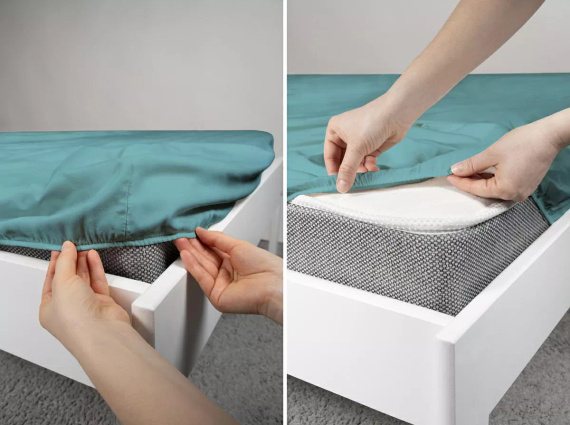 Cearșaf cu elastic din microsatin Poly Detexpol neted și practic turquoise