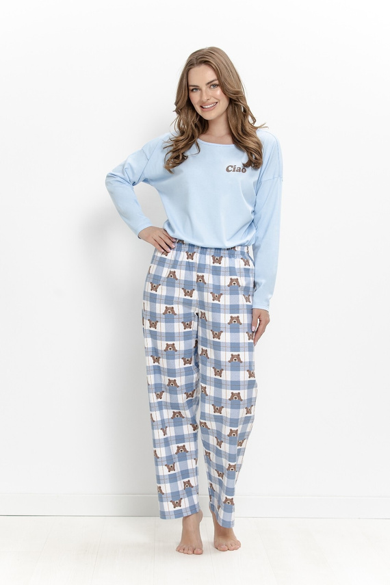 Pijamale damă Taro Freja 3631 albastru 100% bumbac mânecă lungă ursuleț