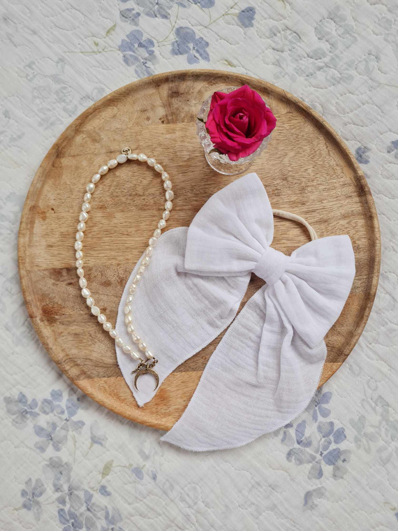 KGB16 Arc de păr de muselină cu bandă elastică Marija - alb