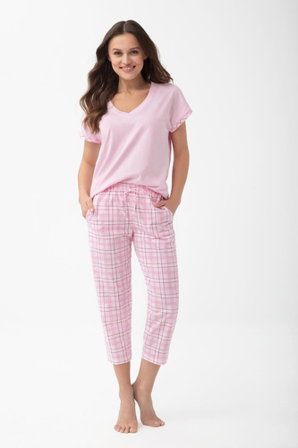 Piżamă damă 1300 Luna din bumbac cu mânecă scurtă și pantaloni 7/8 roz