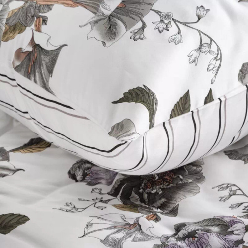 Spring 39 Flowers lenjerie de pat satin Euro perdele alb/gri