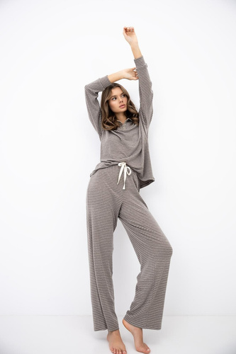 Sensis Amaya Mocca pijama damă din lyocell și vâscoză, lungă, cu dungi