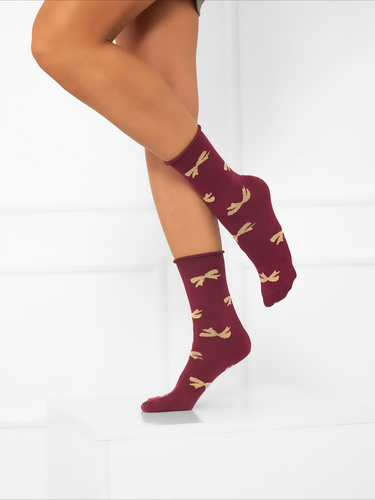 S183D Figaro Șosete lungi fără presiune pentru femei Italian Fashion - arcuri burgundy