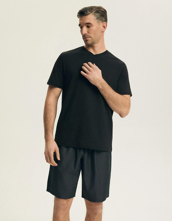 Pijamale bărbați Henderson 44608 Post negru 100% bumbac mânecă scurtă