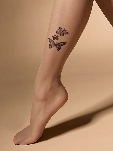 Dresuri de damă 20 den Ailes Knittex – durabile, cu motiv fluturi, mic triunghi naturel-nero