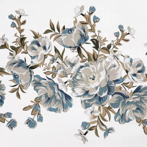 Spring 40 Flowers lenjerie de pat satin Euro perdele alb/turcoaz