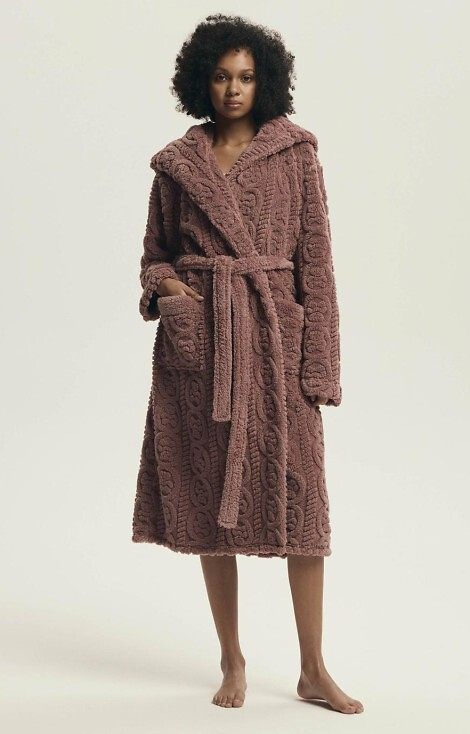 43592 Darlena Henderson roz prăfuit – halat de baie lung, moale, cu glugă, pentru femei, cu model