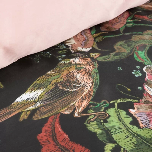 Spring 21 Flowers lenjerie de pat satin Euro perdele negru/verde