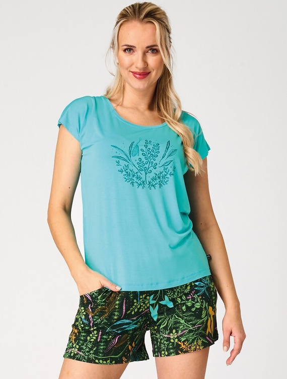 Key LNS 580 pijama damă vară turcoaz din vâscoză cu buzunare