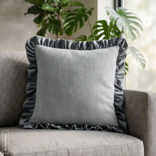 Eurofirany Elvara față de pernă decorativă 45x45 velur cu volănaș - argintie